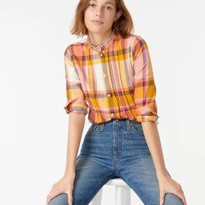 Jcrew Ruffleneck tuxedo shirt in plaid